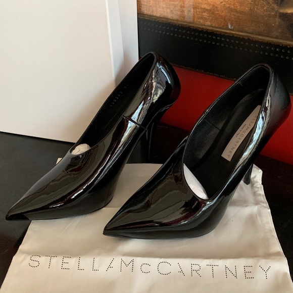 STELLA McCARTNEY Gloss Black Stiletto 5" Spike High Heels Glam NEW IN BOX! - Picture 10 of 16